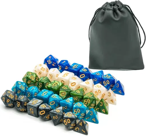 Miniatura 35 de 5 juegos de dados DND, juego de dados poliédricos (35 piezas) con bolsa de troquel de cuero, juego de troqueles D&D para juegos de mesa RPG