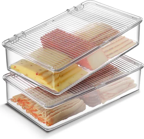 Tafura Contenedor de tocino para refrigerador (paquete de 2) organizador de almacenamiento de refrigerador | Contenedor de almacenamiento de queso y