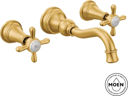 Miniatura 5 de Moen Grifo de baño de arco alto Weymouth de oro cepillado con 2 manijas (válvula se vende por separado), TS42112BG