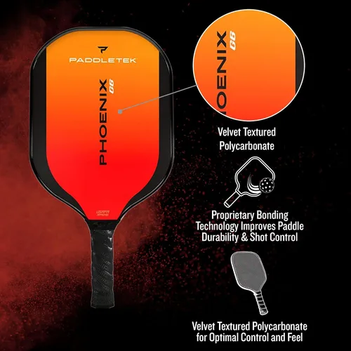 Miniatura 5 de Paddletek Phoenix G6 - Paleta de pickleball profesional con núcleo de panal, superficie de policarbonato, núcleo de policarbonato de grafito y Rojo