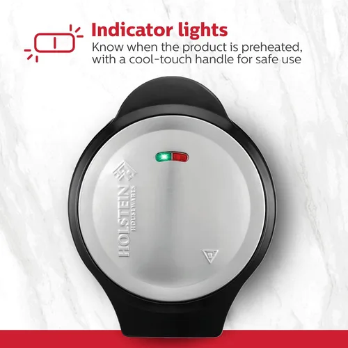 Miniatura 7 de Holstein Housewares Máquina de omelete y frittata de 2 secciones de acero inoxidable, revestimiento antiadherente, fácil de limpiar, luces Negro