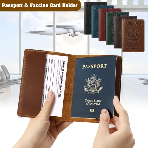 Miniatura 3 de Jack&Chris Funda de cuero para pasaporte, funda de viaje para hombres y mujeres, Marrón1, Casual