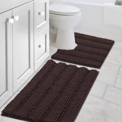 Miniatura 203 de H.VERSAILTEX - Alfombras de baño, juego de 2 piezas, alfombra de contorno para baño, juego de alfombras para inodoro, alfombra antideslizante