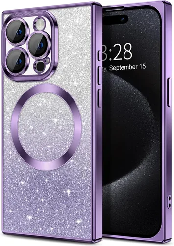 Miniatura 60 de Hython Funda para iPhone 13 Pro transparente con purpurina magnética [compatible con MagSafe] Protector completo de lente de cámara delgado