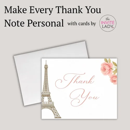 Miniatura 5 de Merci Thank You Cards - Notas de la Torre Eiffel, notas temáticas francesas con sobres (24 unidades)