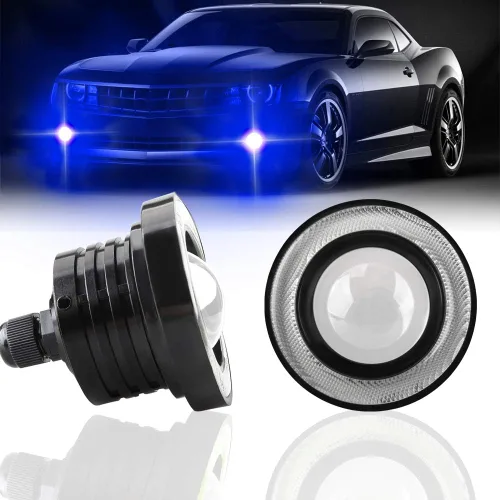 2 piezas de Faros antiniebla súper brillantes de 6 cm, proyector universal LED, 12V, 10W, azul, halo COB, anillos de ojo de ángel, para faro de