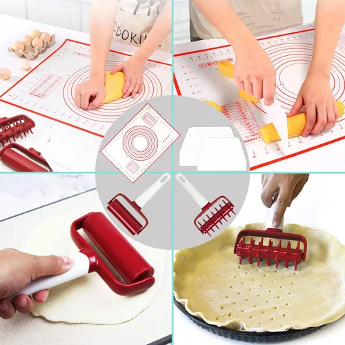 Miniatura 2 de Juego de 5 herramientas para pizza, incluye rodillo de masa y acoplador y alfombrilla de masa de silicona y cortador de masa, cortador de masa que