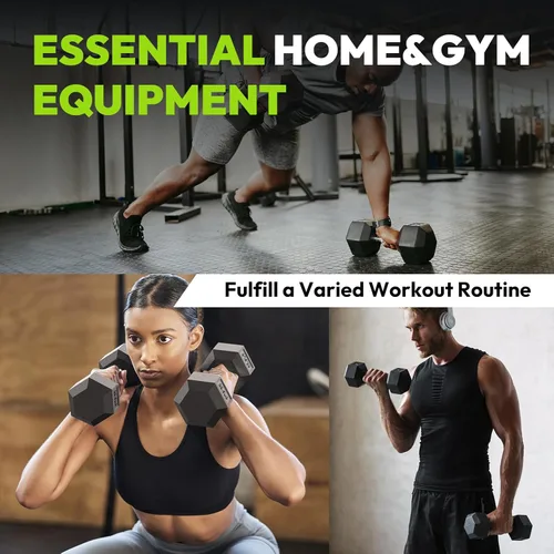 Miniatura 6 de HANDBODE Juego de 2 mancuernas hexagonales de 2.5 a 65 libras con revestimiento de goma, mancuernas para ejercicio y fitness, peso de mano