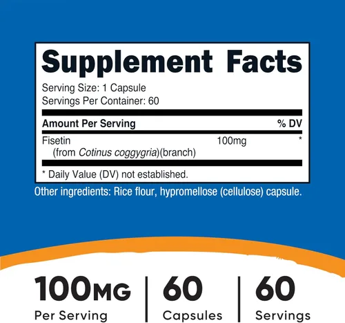 Miniatura 2 de Nutricost Fisetin Cápsulas de 100 mg, 60 cápsulas – Antioxidante de polifenol natural – Sin OMG, sin gluten y suplemento vegano