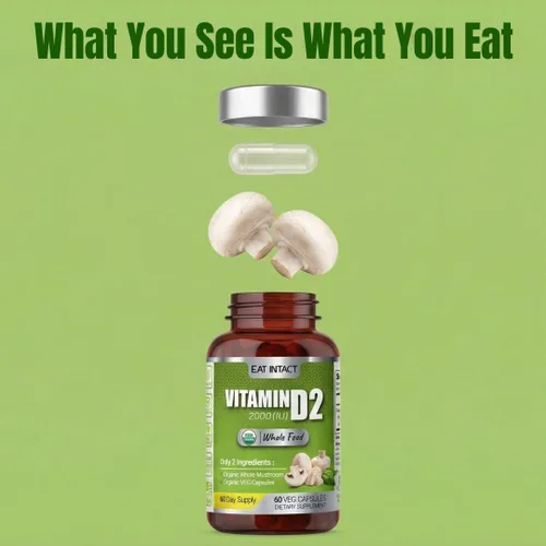 Miniatura 2 de USDA Organic Vegan Whole Food Vitamina D (D2), 2000 UI (50 mcg), apoyo óseo e inmunológico, hongos enteros expuestos a los rayos UV, 2 ingredientes