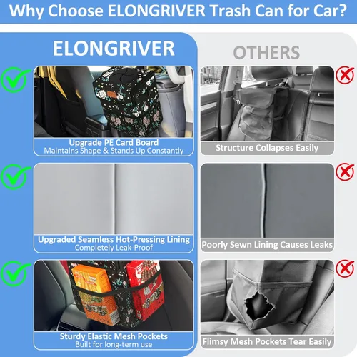 Miniatura 5 de ELONGRIVER - Basurero para asiento trasero o delantero de automóvil, a prueba de fugas, bolsa de basura para vehículos utilitarios deportivos