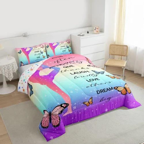 Miniatura 77 de Erosebridal Juego de ropa de cama de princesa de ballet, tamaño Queen, juego de edredón de 3 piezas para niñas bailarinas de ballet, lindo juego