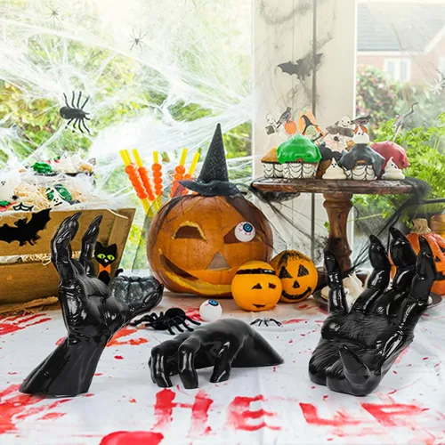 Miniatura 8 de DAZONGE Decoraciones de Halloween para interiores y exteriores, paquete de 3 manos espeluznantes que se extienden montadas en la pared con velas