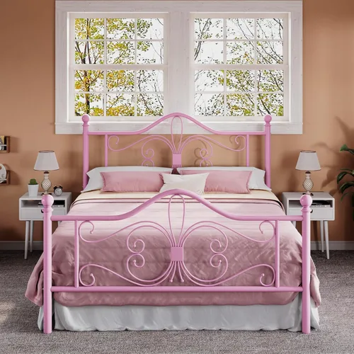 Miniatura 10 de Allewie Base de cama de tamaño matrimonial con cabecero, marco de cama de metal con cabecero y estribo de diseño de mariposa, no necesita somier