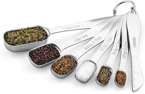 Miniatura 9 de Spring Chef Juego de 7 cucharas medidoras de acero inoxidable con nivelador, cucharadita de metal rectangular y cucharada medidora para ingredientes