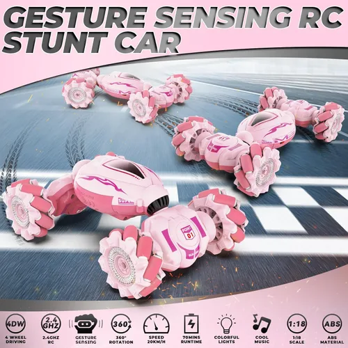 Miniatura 3 de Dysaim Gesture RC Car, juguete de acrobacias RC con detección de gestos para niños de 6 a 12 años, control remoto de mano 4WD de 2.4 GHz con luces