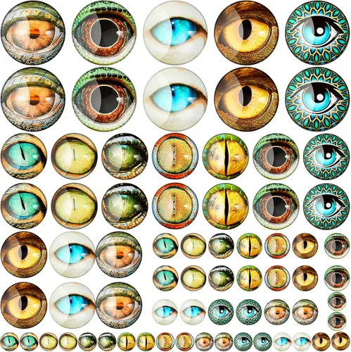Zomiboo 70 piezas de ojos de cristal de dragón surtidos de 40/25/16/0.315 in para Halloween, Cabujón mixto impreso, ojos de animales, 4 tamaños para