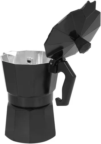Miniatura 5 de Olla para hacer café expreso, 5.1 fl oz, 3 tazas de aluminio, cafetera italiana espresso greca, cafetera percoladora (negro)