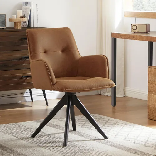Miniatura 19 de Art Leon Silla de escritorio giratoria – Silla de oficina tapizada de piel sintética sin ruedas, sillón moderno de mediados de siglo con patas