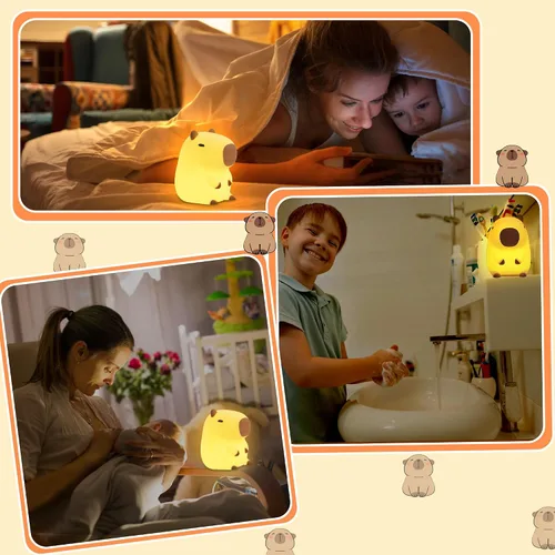 Miniatura 3 de Linda Luz Nocturna de Capibara, Regalos de Capibara para Niños y Amigos, Lámpara de Animales de Silicona para Guardería con Temporizador Recargable