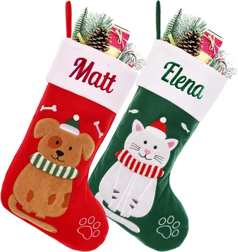 Miniatura 19 de Calcetín de Navidad Personalizado Grande Tejido Personalizado Bordado con Nombre Calcetín de Navidad para Familia Niños Mascotas Decoración