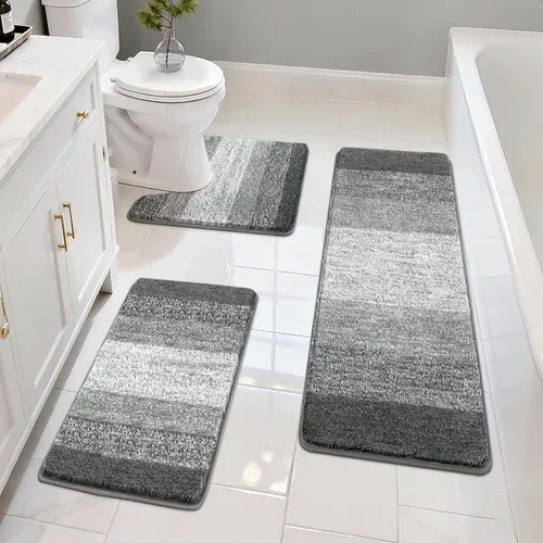 Miniatura 12 de Pauwer Juego de 3 alfombras de baño antideslizantes y lavables, de microfibra, absorbentes, extra suaves, de secado rápido, tapete de ducha