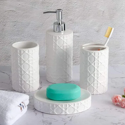 Miniatura 2 de CAA'S - Juego de accesorios de baño de cerámica de 4 piezas para decoración de baño, incluye dispensador de loción, soporte para cepillos