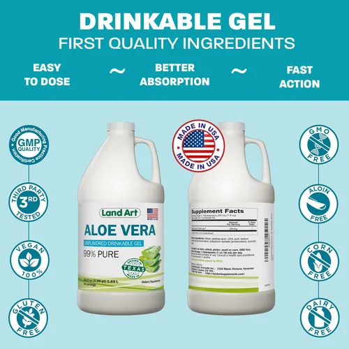 Miniatura 8 de Land Art - Gel orgánico de aloe vera bebible para alivio de acidez estomacal y reflujo ácido - 99.7% puro - Procesado en frío - Mejora la salud