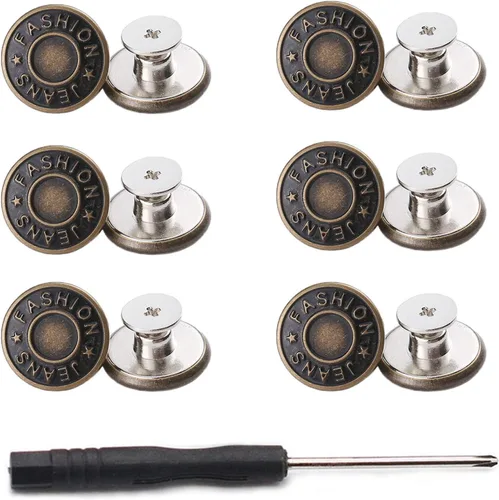 GIYOMI Kit de repuesto de botones para jeans de 20 mm sin costura con base metálica, 12 juegos de botones metálicos removibles sin clavos de
