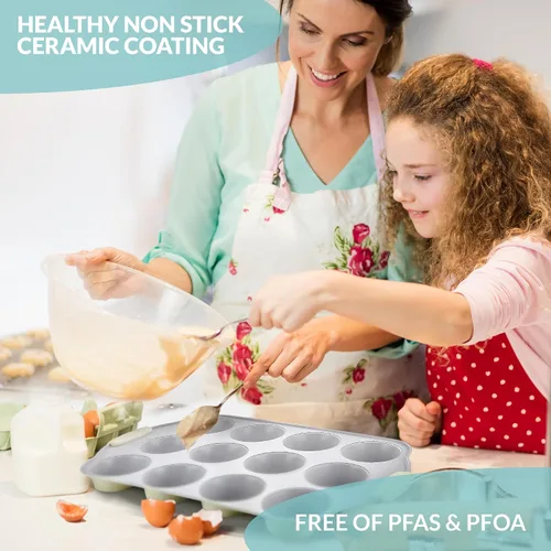 Miniatura 2 de Boxiki Kitchen Molde de acero antiadherente para magdalenas de 6 tazas con asas de silicona y forros reutilizables, perfecto para hornear magdalenas