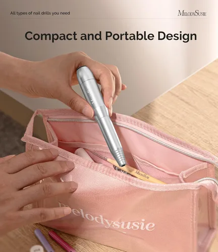 Miniatura 3 de MelodySusie Taladro de uñas portátil en forma de bolígrafo con adaptador de CA, lima eléctrica PC120B 20000RPM con diseño compacto para todo