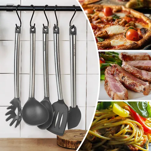 Miniatura 4 de Juego de utensilios de cocina de silicona, 33 utensilios y cucharas antiadherentes, juego de espátulas de silicona y acero inoxidable, las mejores