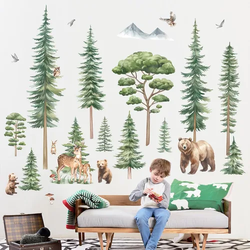 Miniatura 11 de decalmile Calcomanías de Pared de Rama de Árbol de Animales de la Selva Safari Mono Jirafa León Pegatinas de Pared Guardería Habitación de Niños