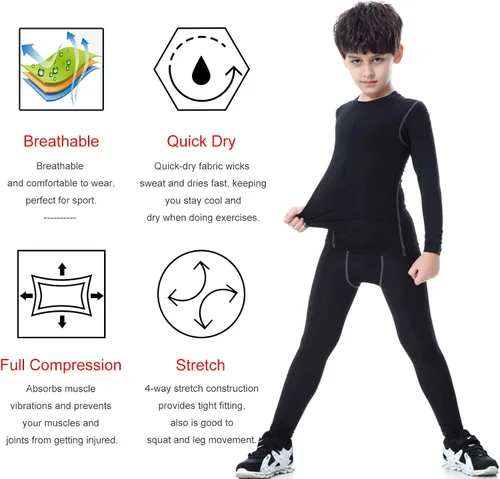 Miniatura 5 de Conjunto de camisetas y pantalones de béisbol de compresión para niños y jóvenes, camisas atléticas de manga larga, pantalones de fútbol, pantalones