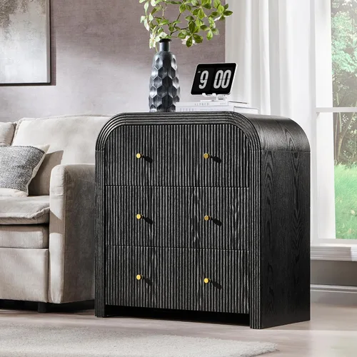 Miniatura 14 de T4TREAM Cómoda acanalada con 3 cajones, cómoda moderna de 32 pulgadas de alto con diseño de perfil curvado grueso, organizador de almacenamiento