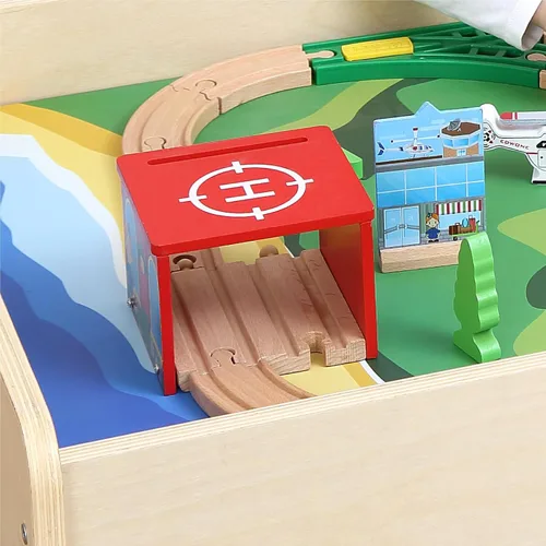 Miniatura 8 de Mesa de Juego de Actividades Todo en Uno para Niños con 290 Ladrillos de Construcción y Set de Tren de Madera de 30 Piezas, Vías, Coches, Pista