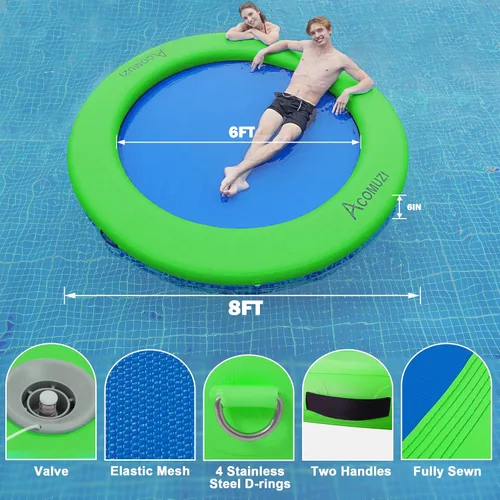 Miniatura 5 de Hamaca de agua inflable de 4/6/8/10/12 pies, flotador flotante redondo para adultos, balsa flotante de piscina resistente para océano y lago