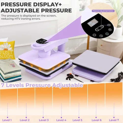 Miniatura 4 de Máquina de prensa de calor automática de doble banco de trabajo, 360° Swing Away 15x15 prensa inteligente para camisetas con liberación automática