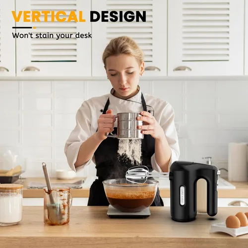 Miniatura 2 de Lord Eagle Batidora de mano eléctrica de 5 velocidades, batidora de mano compacta de 300 W, batidor de huevos de cocina portátil con 5 accesorios