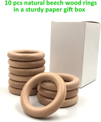 Miniatura 4 de Anillos de madera, 10 unidades sin terminar de 2.8 in de madera de haya natural maciza, círculos sin pintura para manualidades, conectores