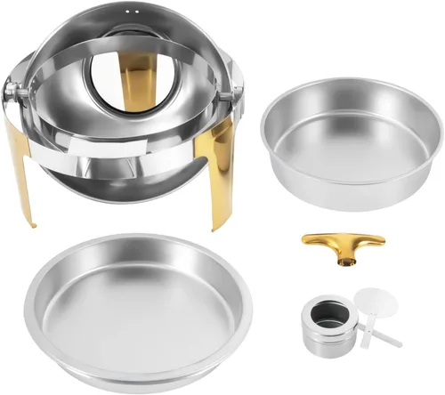 Miniatura 7 de Juego de bufé de platos de rozamiento enrollable de acero inoxidable de 6.3 cuartos de galón, con bandeja para alimentos y bandeja de agua