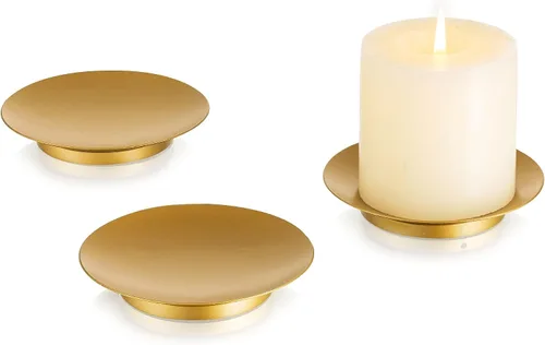 Miniatura 10 de Portavelas de pilar de hierro Inweder: bandeja y placa de vela negra de 4.25" Pedestal Stand for 3 Wick Jar Candles Tealight Gothtic Decor for