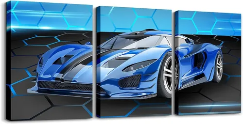 Miniatura 47 de Feelyou Cuadro azul de carreras para pared, 12 x 16 pulgadas, 3 piezas de autos deportivos de velocidad, lienzo para decoración de pared, diseño