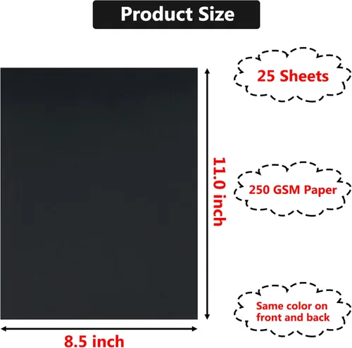 Miniatura 2 de 25 Hojas de Papel de Cartulina Negra 8.5 x 11 Pulgadas, 250 GSM/92 lb Papel de Cartulina Gruesa para Tarjetas DIY, Papel de Cartulina