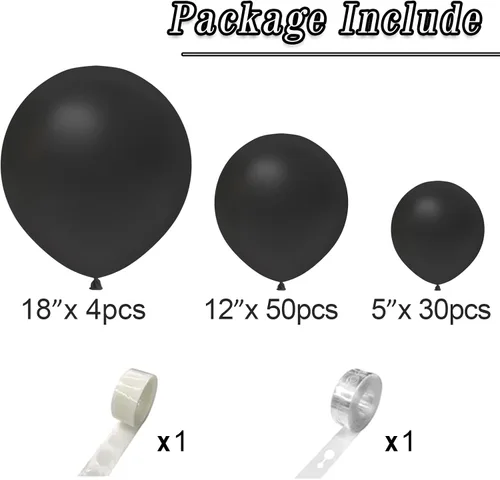 Miniatura 2 de Kit de arco de 84 globos negros, globos de látex negro mate de 5 pulgadas, 12 pulgadas, 18 pulgadas para cumpleaños, baby shower, boda