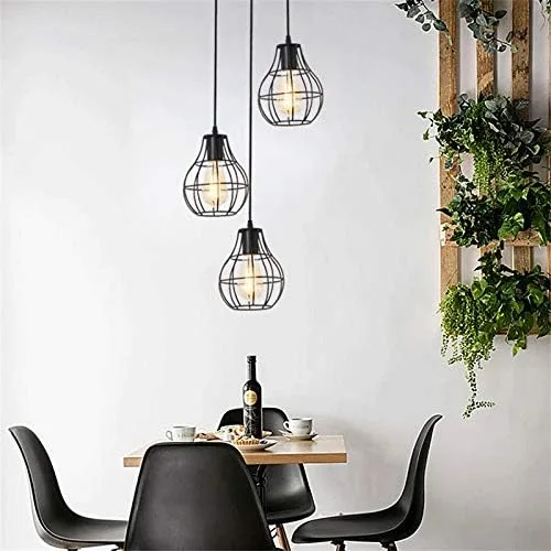 Miniatura 2 de Modern Black Pendant Light Fixtures, Mesh Metal Chandelier, Vintage Industrial 3 Heads Hanging Pendant Lamp for Kitchen Island Dining Room Farmhouse