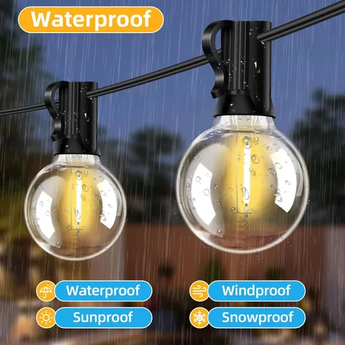 Miniatura 3 de Luces de cadena LED G40 para exteriores de 25 pies con 12+1 bombillas, enchufe E12, blanco cálido de 2700K, grado comercial, resistente a