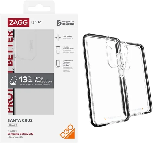 ZAGG Gear4 Santa Cruz Samsung Galaxy S23 Series - Funda para teléfono, protección contra caídas D30 de hasta 13 pies / 13.1 ft, funda transparente