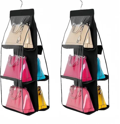 HAN SHENG Organizador transparente para bolsos y bolsos, con 6 bolsillos, almacenamiento para colgar bolsas, estante colgante que ahorra espacio