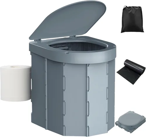 Miniatura 9 de PAHTTO Portable Camping Toilet, Folding Toilet for Adults with Lid and Retractable Toilet Paper Holder, Waterproof Porta Potty with Carry Bag and